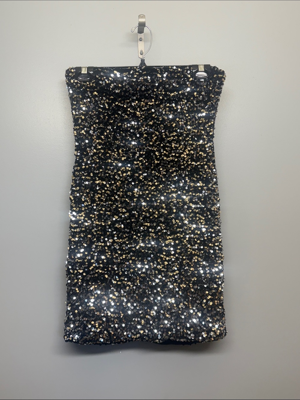 Thirty-thirty Strapless Black Silver Sequin Party Rave Festival Mini Dress